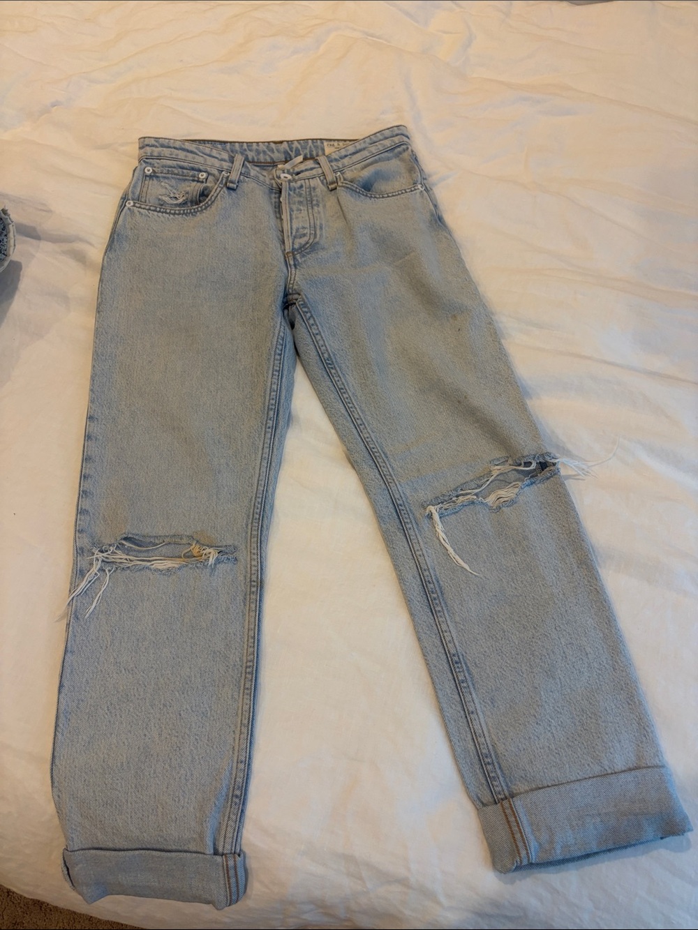 rag & bone Light Blue Straight Ripped Jeans